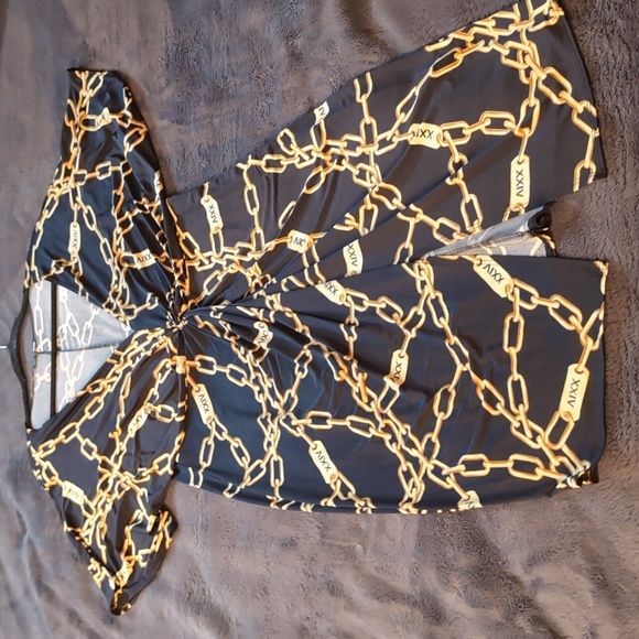 Fashion Nova| Black V-Neck Midi Dress With Gold Toned Chain Link Pattern - Picture 9 of 14